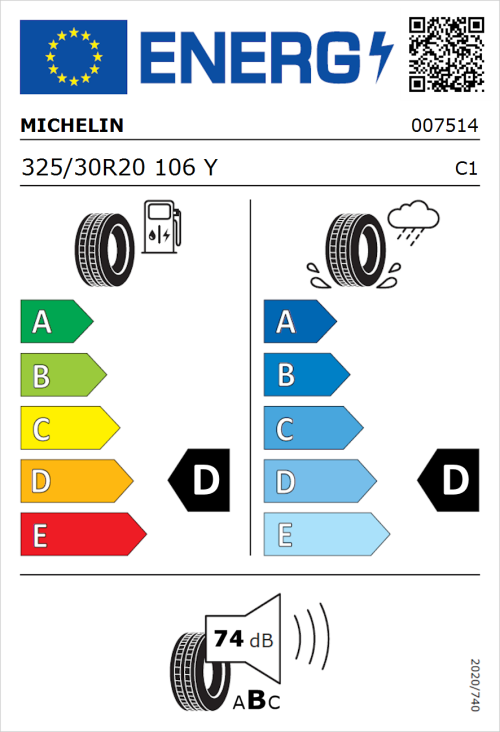 Tyre Label for Michelin Pilot Sport Cup 2 325/30R20 106Y