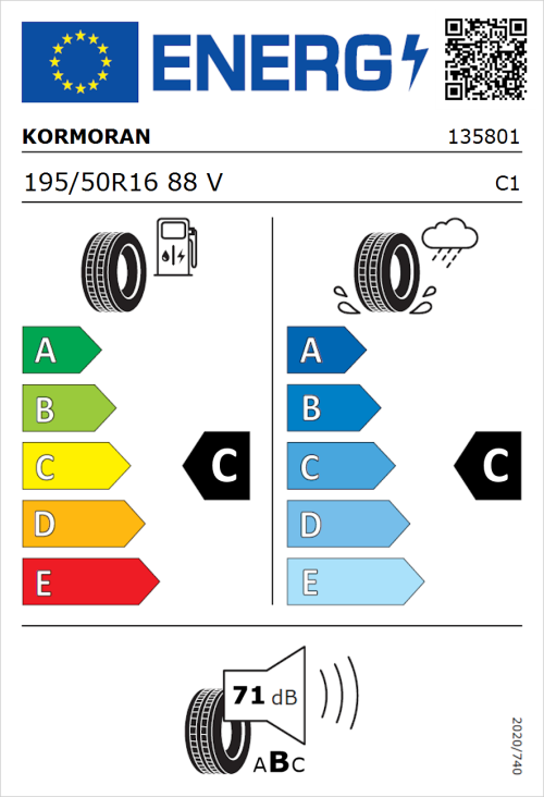 Tyre Label for Kormoran Road Performance 195/50R16 88V