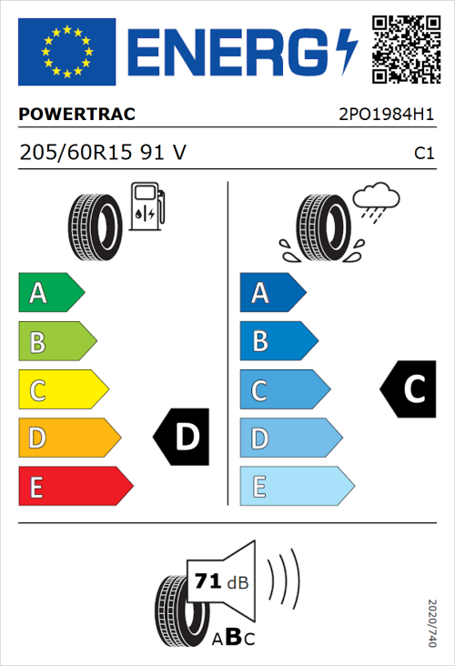 Tyre Label for Powertrac Adamas H/P 205/60R15 91V
