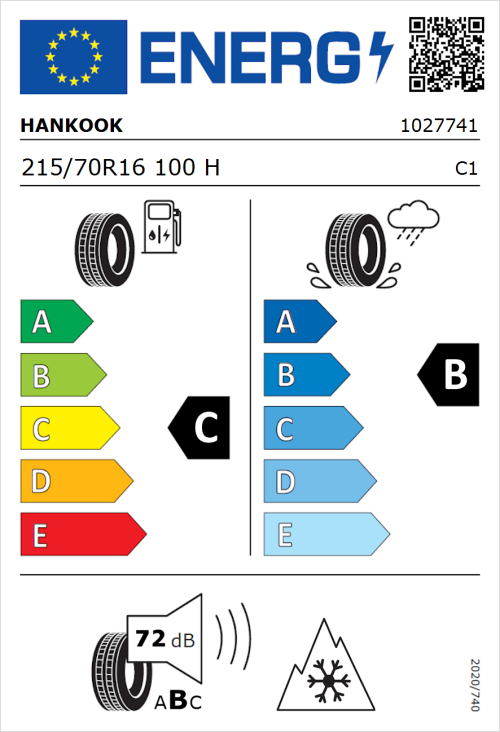 Tyre Label for Hankook Kinergy 4S2 X (H750A) 215/70R16 100H