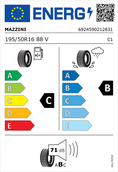 Tyre Label for Mazzini Eco 607 195/50R16 88V