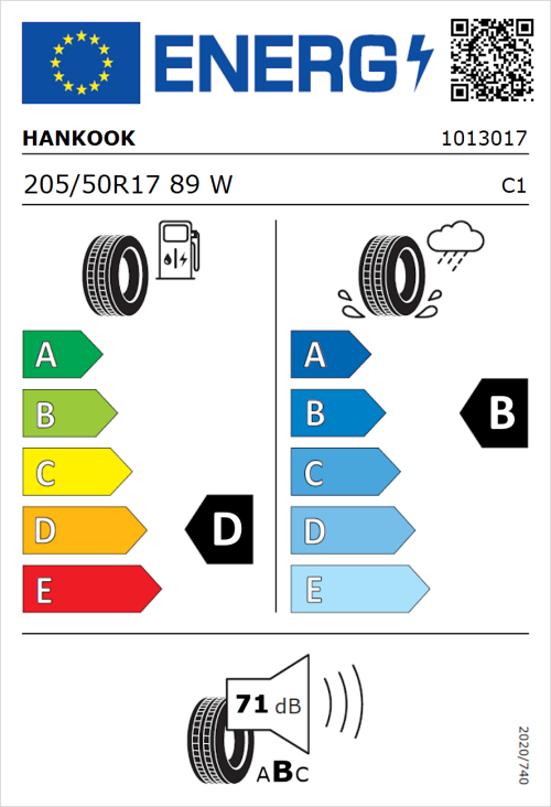 Tyre Label for Hankook Ventus S1 evo2 K117b HRS 205/50R17 89W
